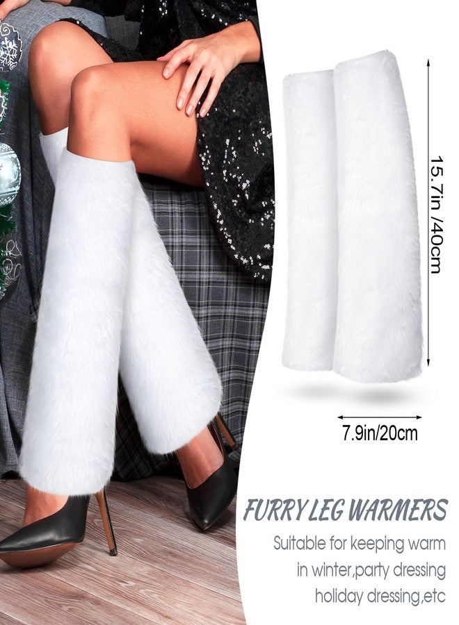 Cozypower 3 Pieces White Fur Leg Warmers Set Faux Fur Hat Wrist Cuffs Winter Furry Hat Boot Cuffs Fuzzy Hand Cuff for Women - Image 4